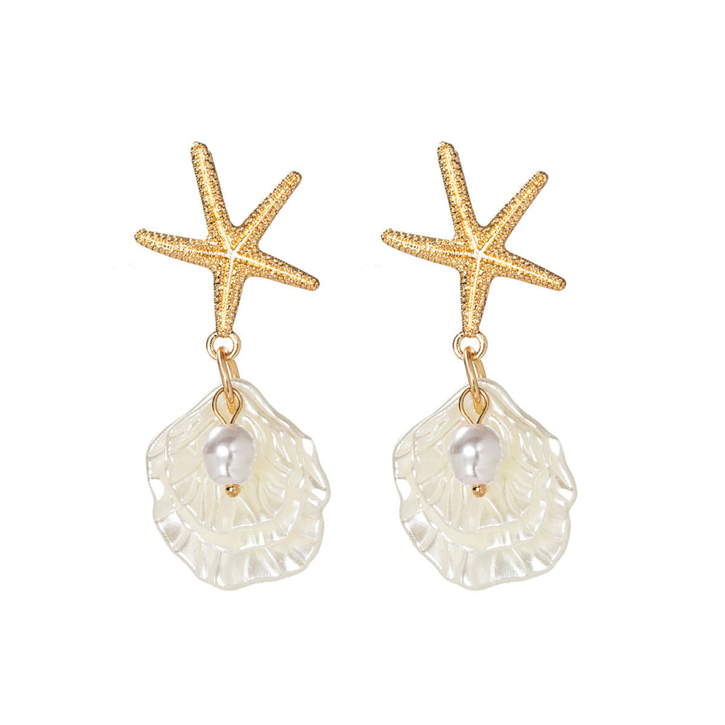 Starfish Imitation Pearl Shell Earrings