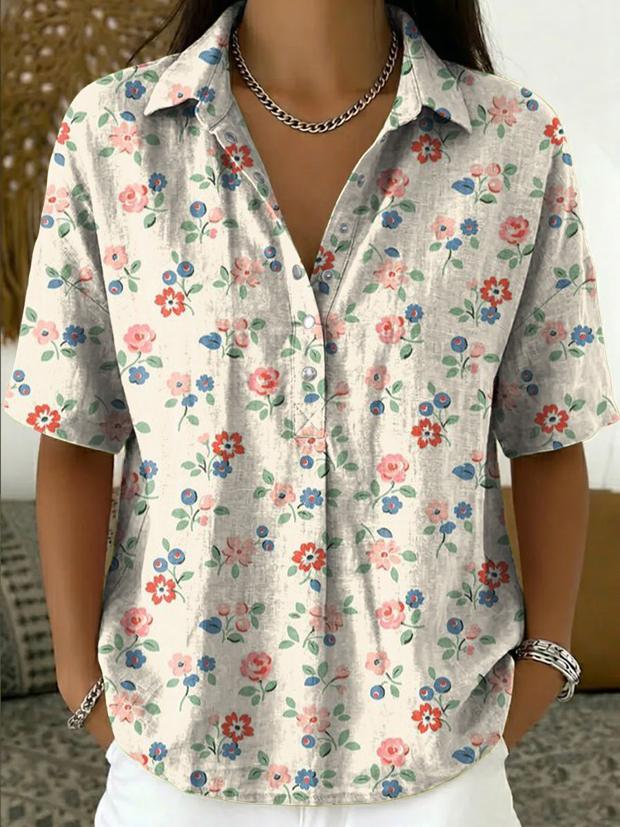 Artistic Floral-print Short-sleeve Collared Shirt