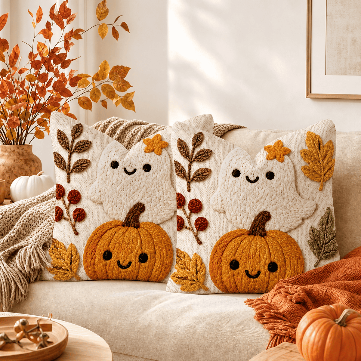 2026 Halloween Autumn Sofa Pumpkin Pillowcase And Cushion Cover(45 * 45CM)