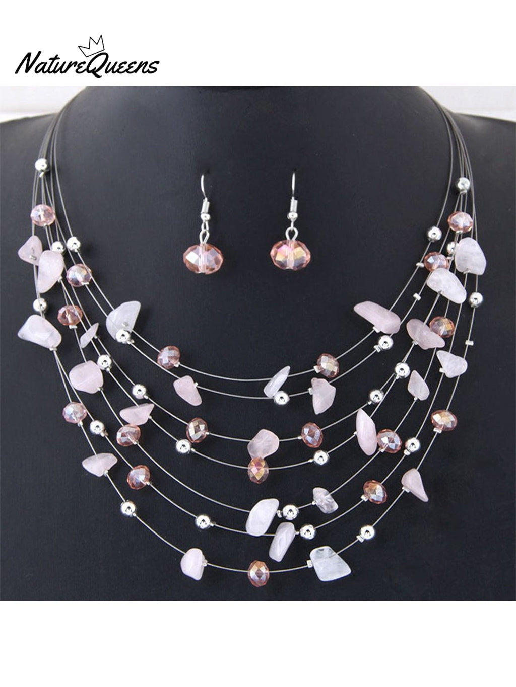 Bohemian Crystal Layered Necklace and Earrings Set