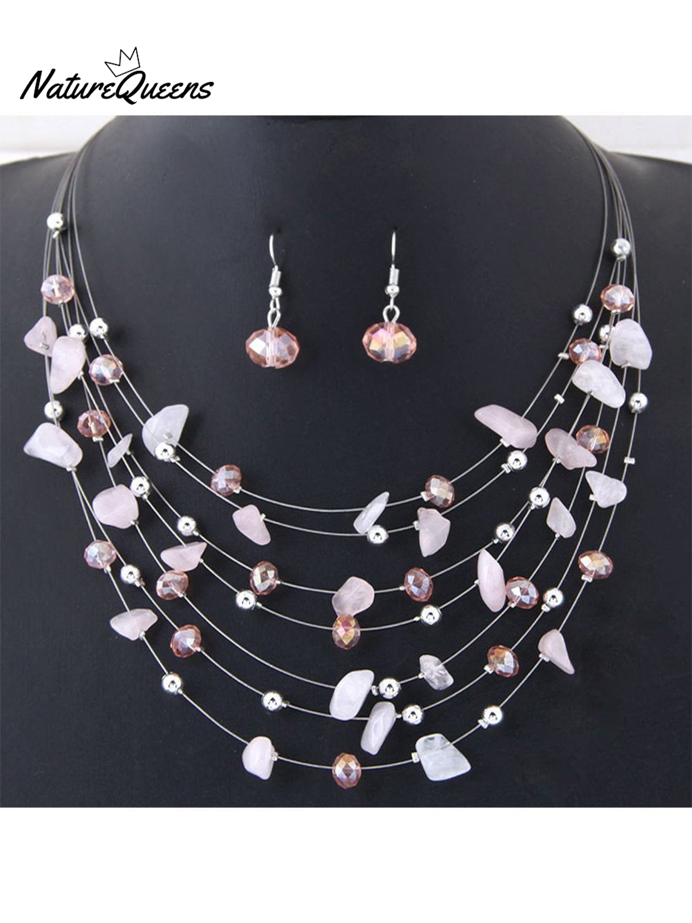 Bohemian Crystal Layered Necklace and Earrings Set
