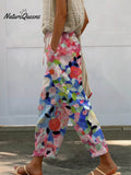 Women's Vintage Floral Art Printed 100%Cotton Casual Pants