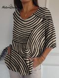 Women's Retro Geometric Art Round Line Print Casual Pullover Knit
