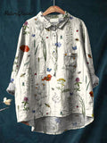 Women's Vintage Lovely Floral Art Print Casual Cotton And Linen Shirt
