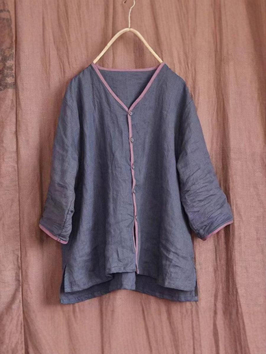 Casual Trimmed Linen And Cotton Shirt