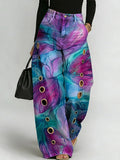 Women's Vintage Art Print Casual Fashion Cutout Jeans