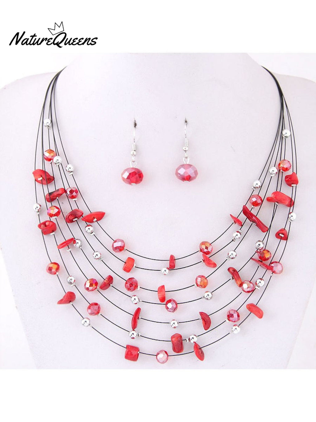 Bohemian Crystal Layered Necklace and Earrings Set