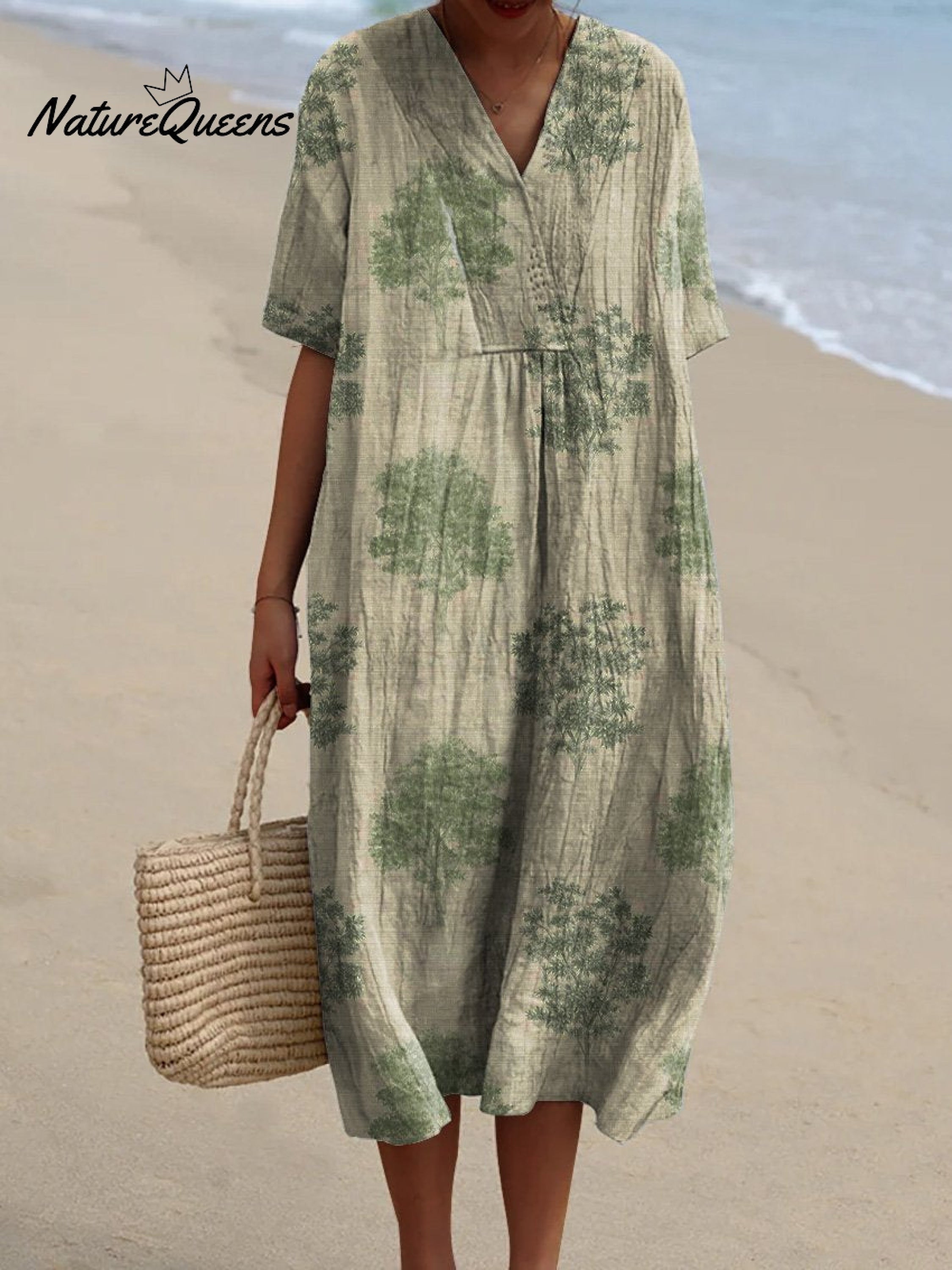 Women's Vintage Style Tree Repeat Pattern Printed Flowy Dress