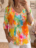Cozy Colorful Watercolor-print Cotton T-shirt