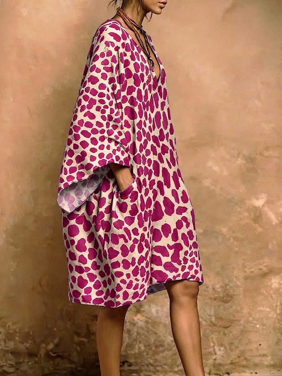 Women's Leopard Print V-neck Pocket Dress