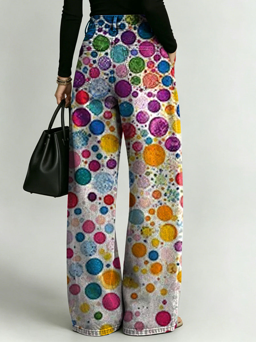 Women's Retro Pattern Printed Stylish Cutout Casual Denim Jeans