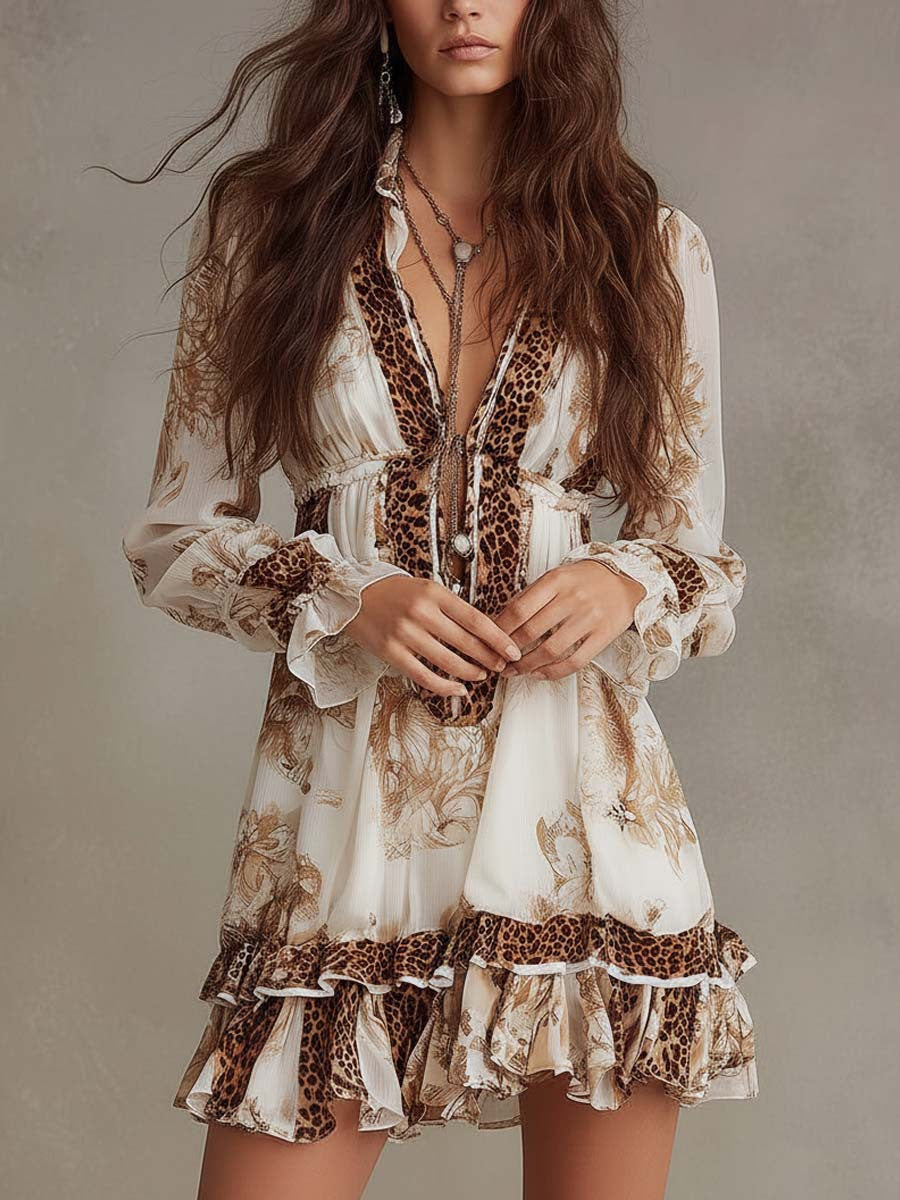 Stylish And Elegant Leopard Print Chiffon Dress