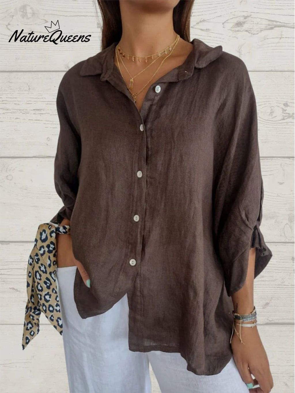 Women'sCotton & LinenCasual Tie-backShirt