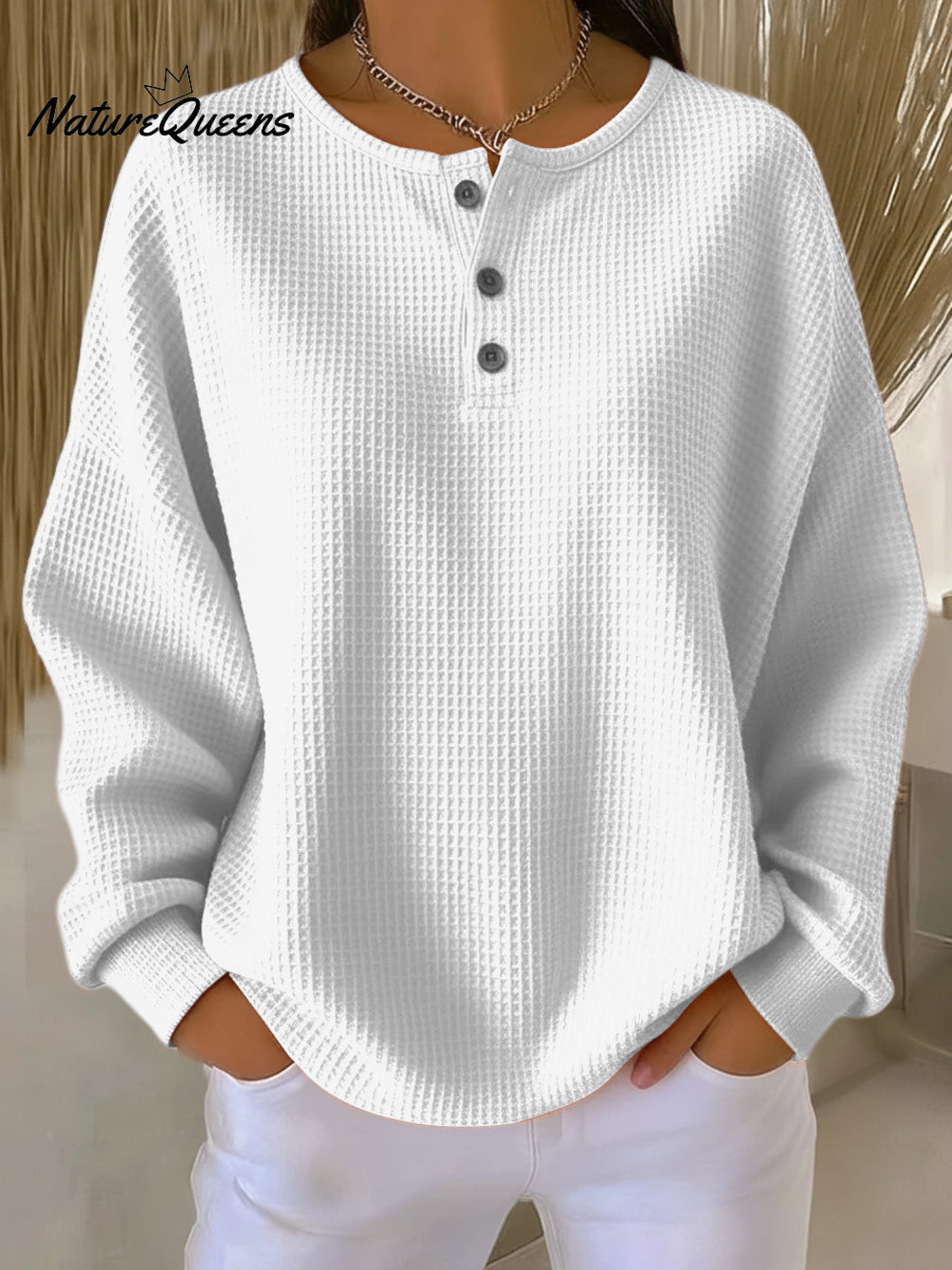 Casual Waffle Henry Collar Sweatshirt