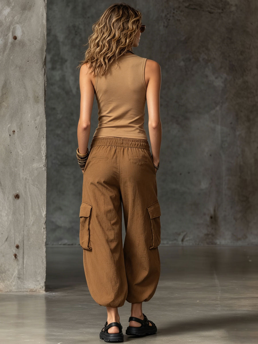 Casual Stretch Cotton Vest And Cargo Pants Two-piece Set