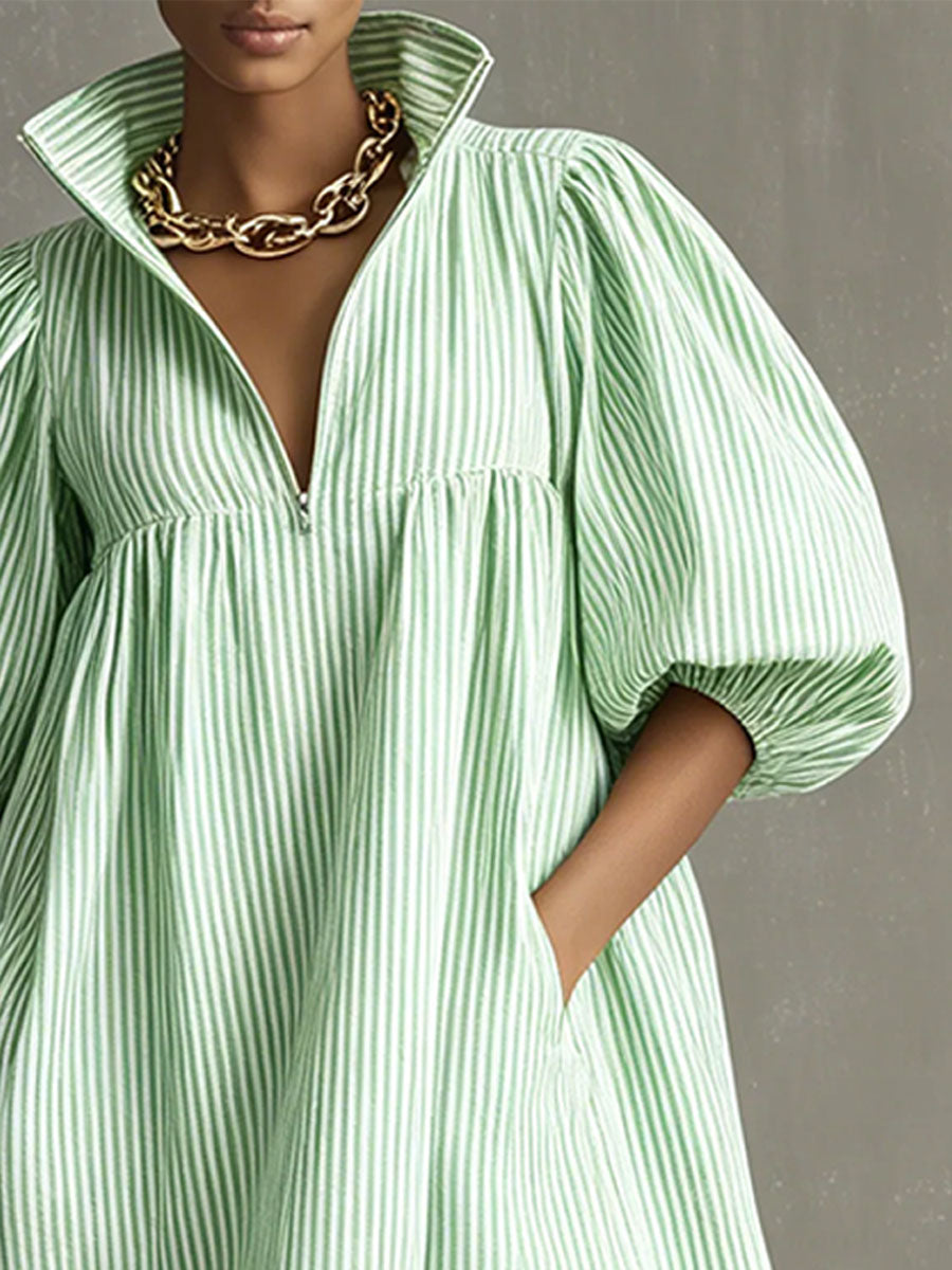 Women's Retro Striped Zip-up Dress