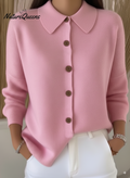 Peter Flip Soft Wool Collar Button-Down Cardigan Sweater Top