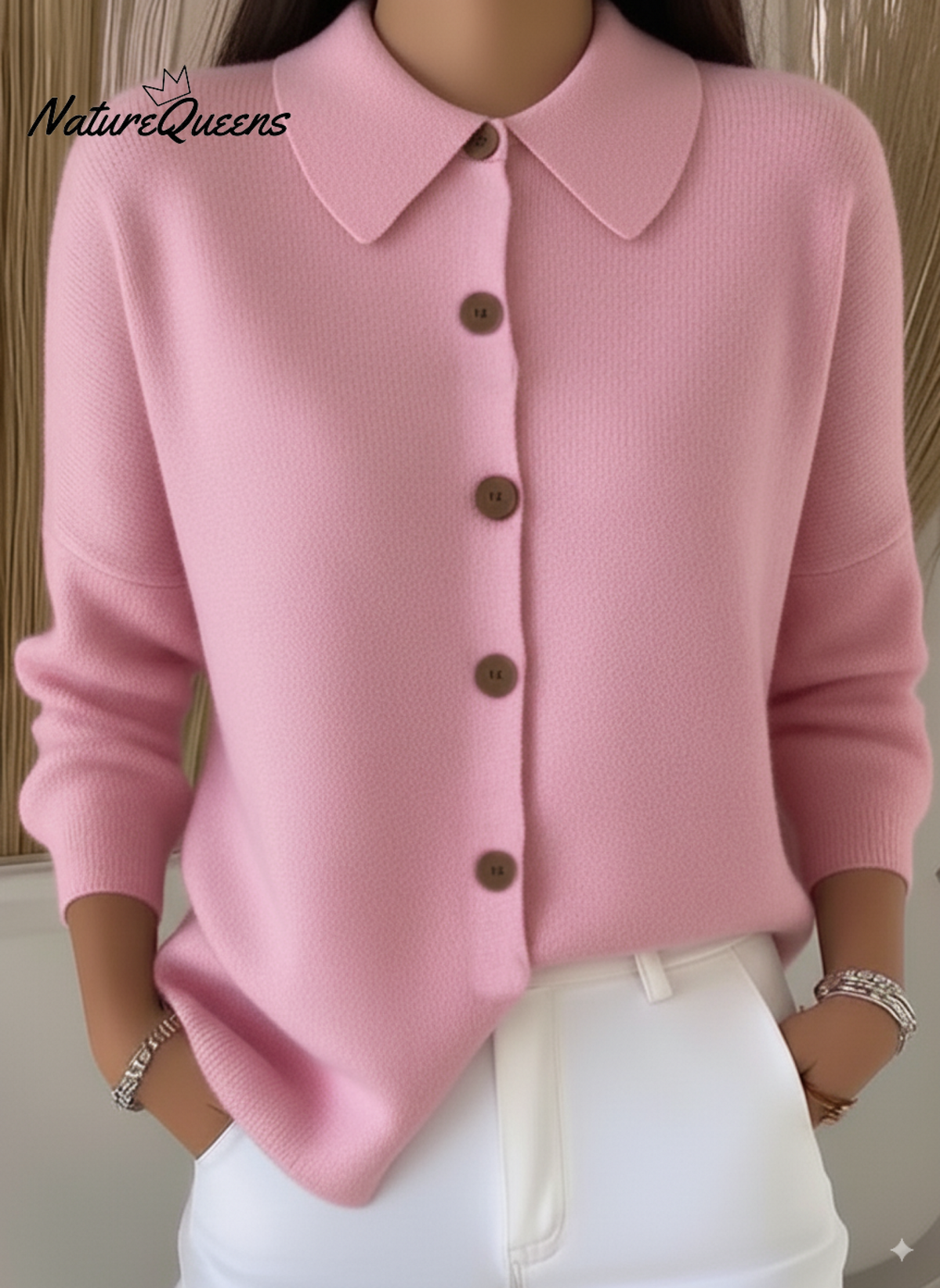 Peter Flip Soft Wool Collar Button-Down Cardigan Sweater Top