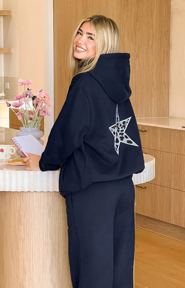 Burgundy Leopard Star Hoodie