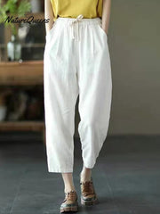 Women's Casual Solid Color Literary Harem Cropped Pants