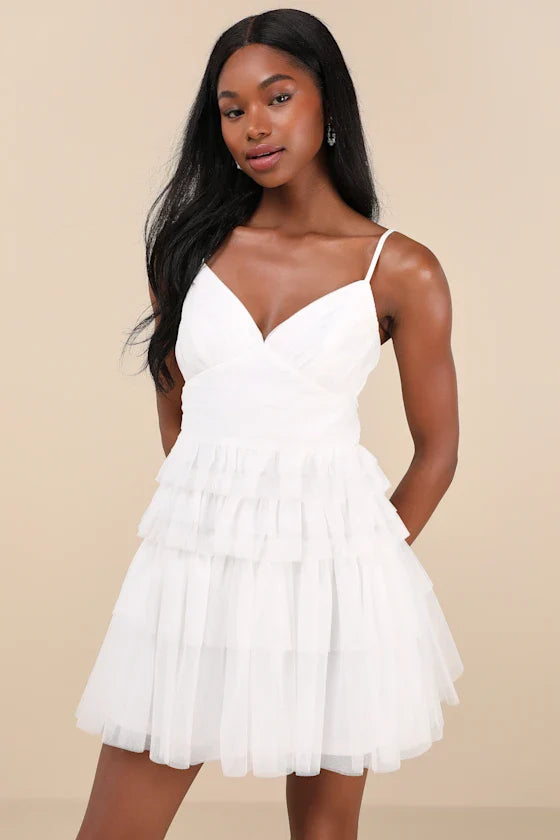 Special Poise Yellow Tulle Pleated Sleeveless Tiered Mini Dress