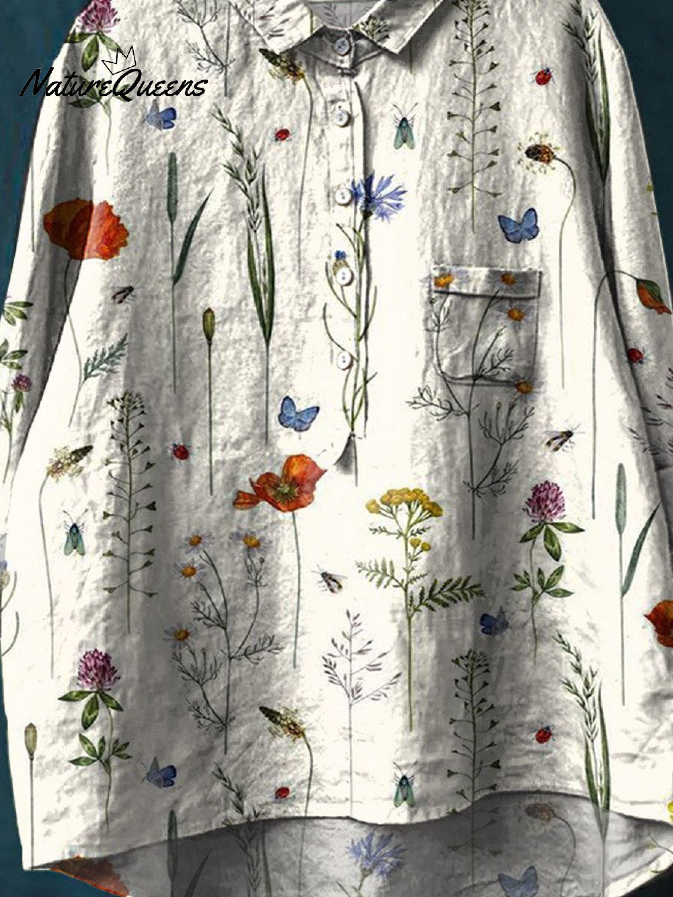 Women's Vintage Lovely Floral Art Print Casual Cotton And Linen Shirt