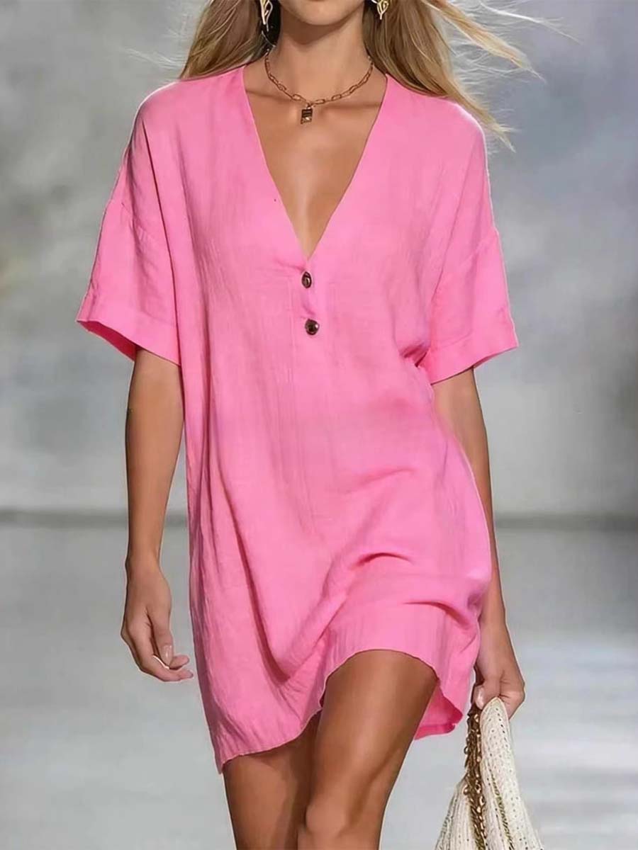 Women's Solid Color Art Casual Sexy V-Collar Short Dress