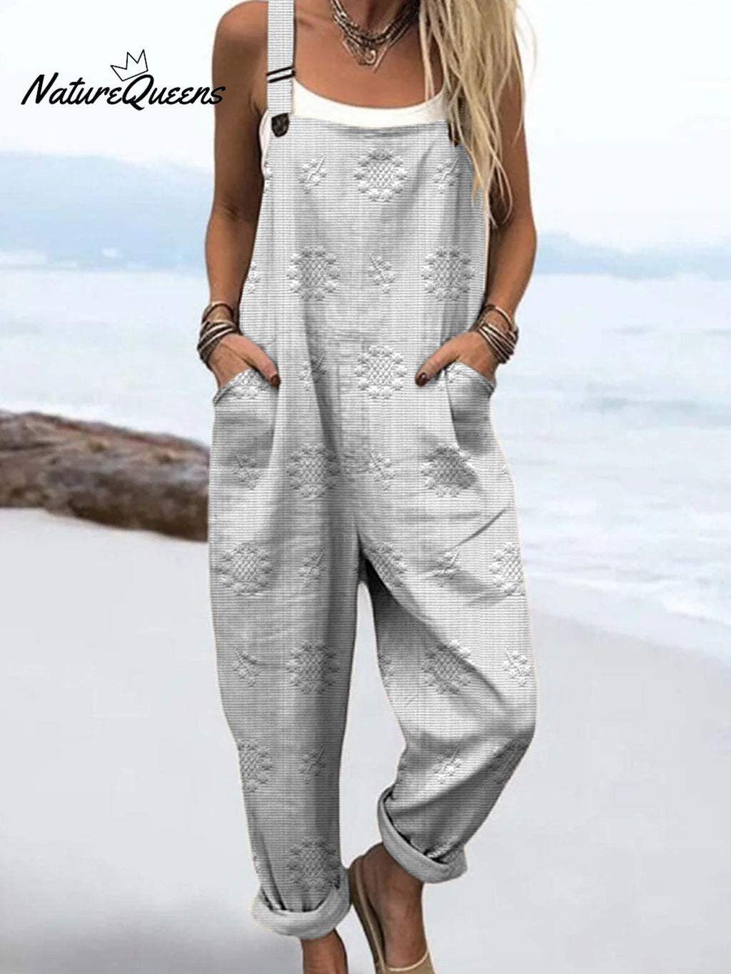 Women's Vintage Floral Pattern Art Print Casual 100% Cotton Wide Leg Jumpsuit