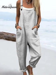 Women's Vintage Floral Pattern Art Print Casual 100% Cotton Wide Leg Jumpsuit