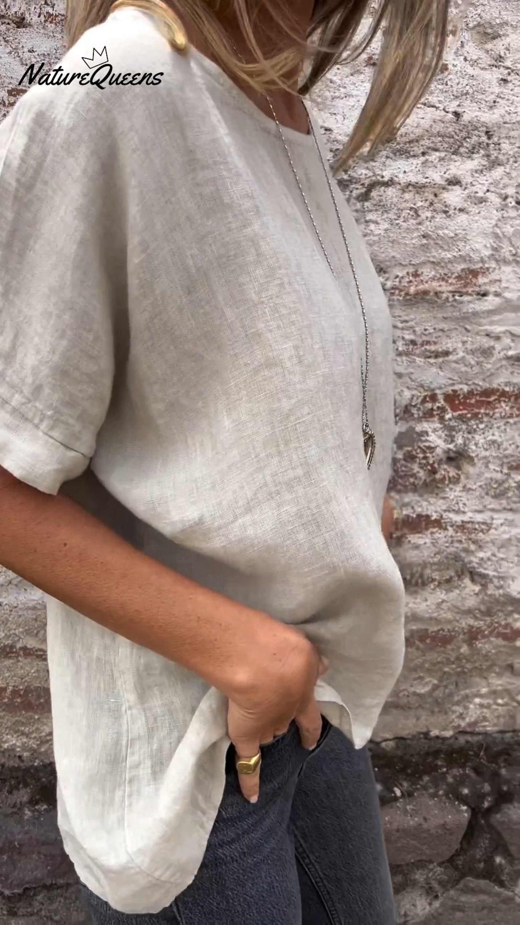 Round Neck Cotton And Linen T-Shirt