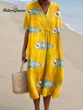 Women's Vintage Fish Art Print Flowy Dress