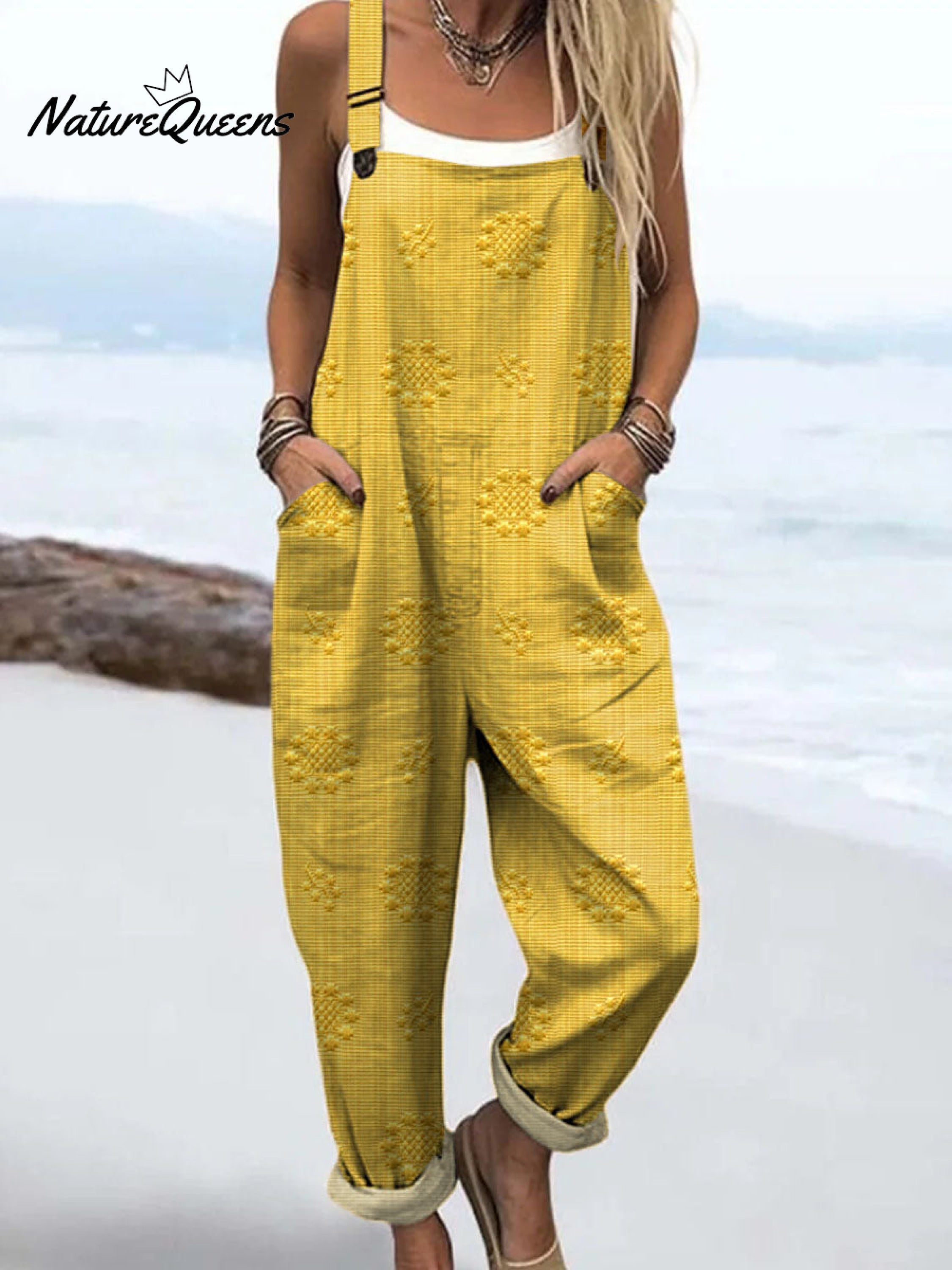 Women's Vintage Floral Pattern Art Print Casual 100% Cotton Wide Leg Jumpsuit