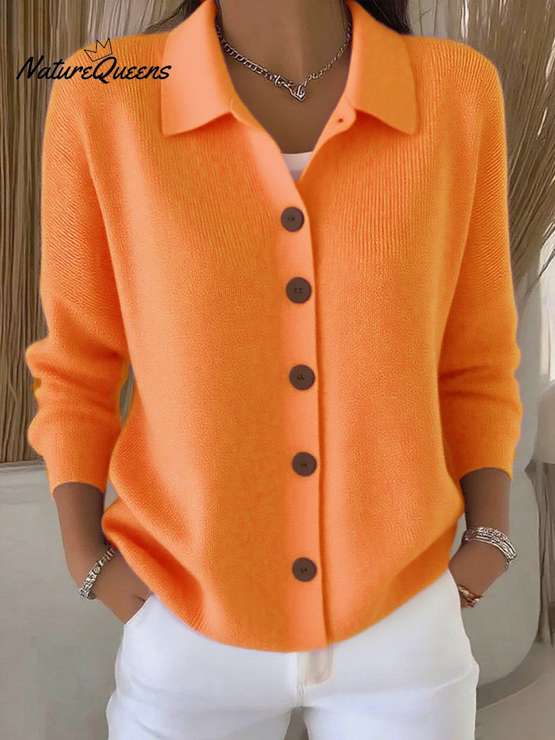 Women's Lapel Button Knitted Cardigan Sweater