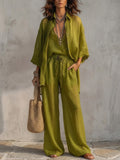 Women's Minimalist Style Cotton And Linen Set