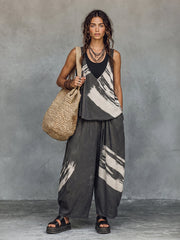 Casual Brushstroke Print Cotton Two-piece Set