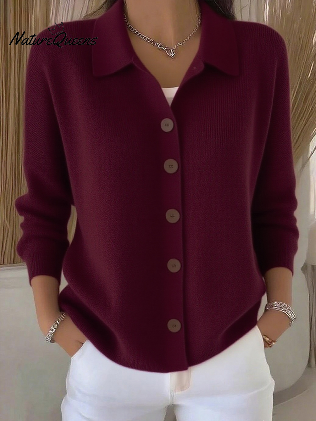 Women's Lapel Button Knitted Cardigan Sweater
