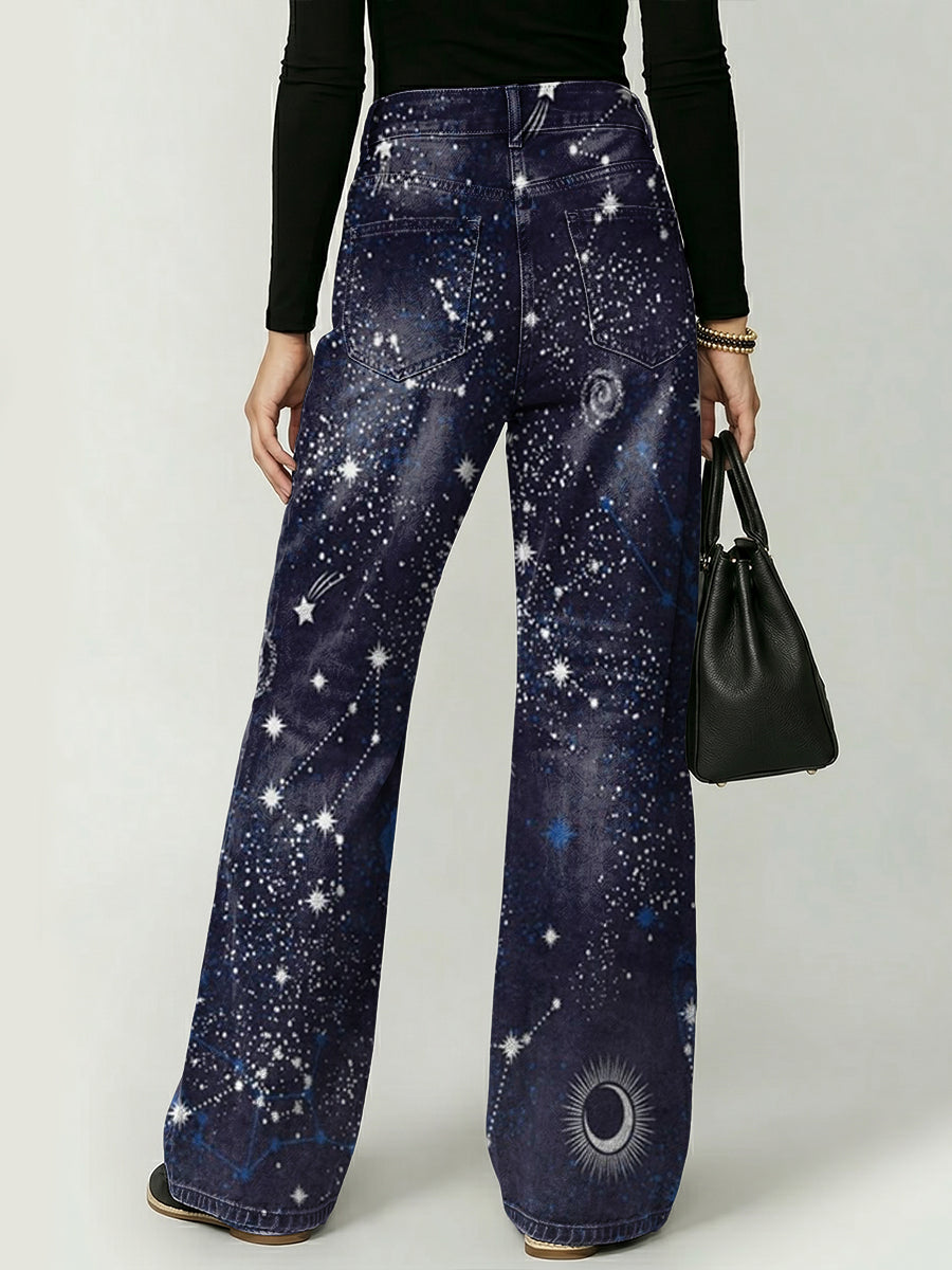 Mysterious Cosmic Starry Sky Decorative Pattern Women's Denim Pants