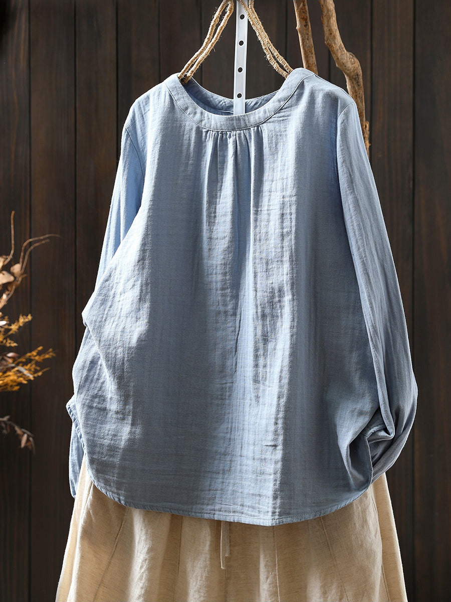 Women Spring Artsy Pure Color 100%Cotton Shirt