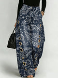 Exotic Vintage Paisley Decorative Pattern Women's Cotton Denim Pants
