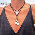 Bohemian vintage alloy round double layer pendant necklace