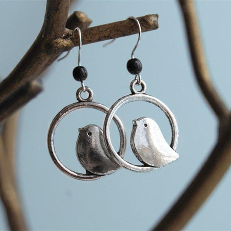 Boho Style vintage Gem Bird Pendant earrings