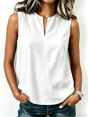 Women's Sleeveless V-neck Linen Cotton Vest