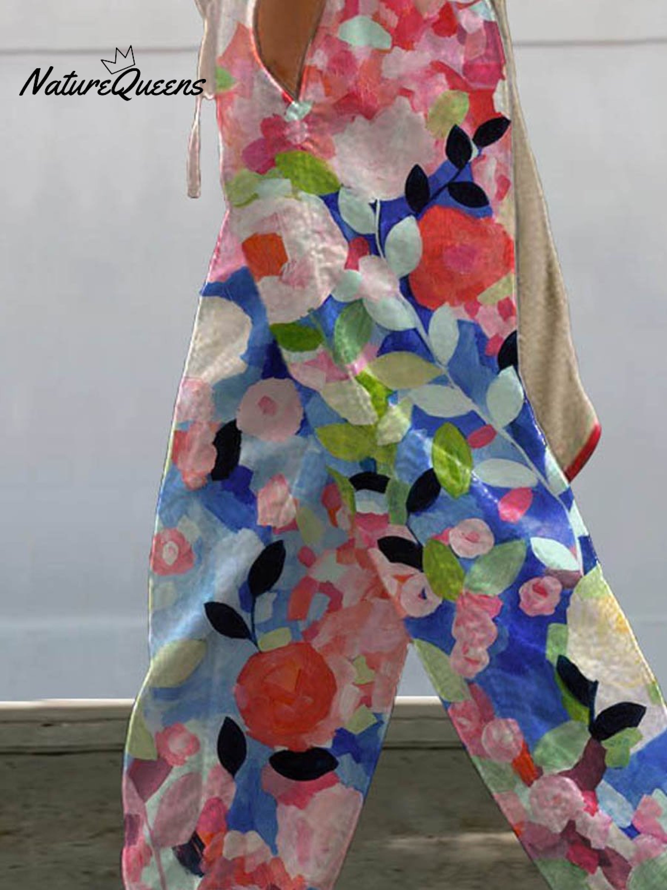 Women's Vintage Floral Art Printed 100%Cotton Casual Pants