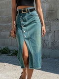 Women's High-waisted Casual Slim-fit Pencil Denim Skirt With Slit