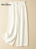 Women's Jacquard PatternTencel and Linen Wide-leg Casual Pants