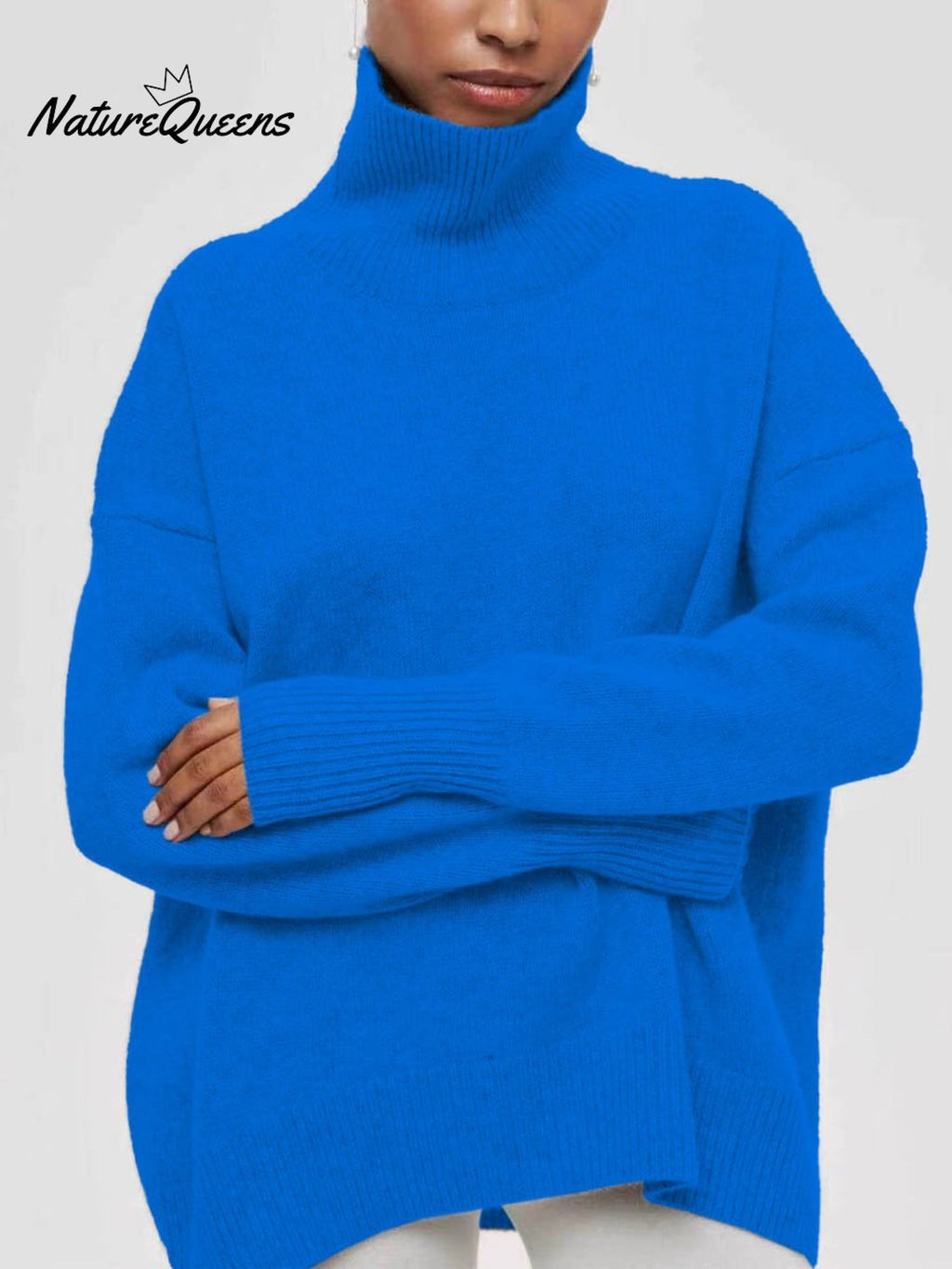 Women's Solid Color Stylish Long-sleeved Loose turtleneck Warm Casual Knitted Sweater