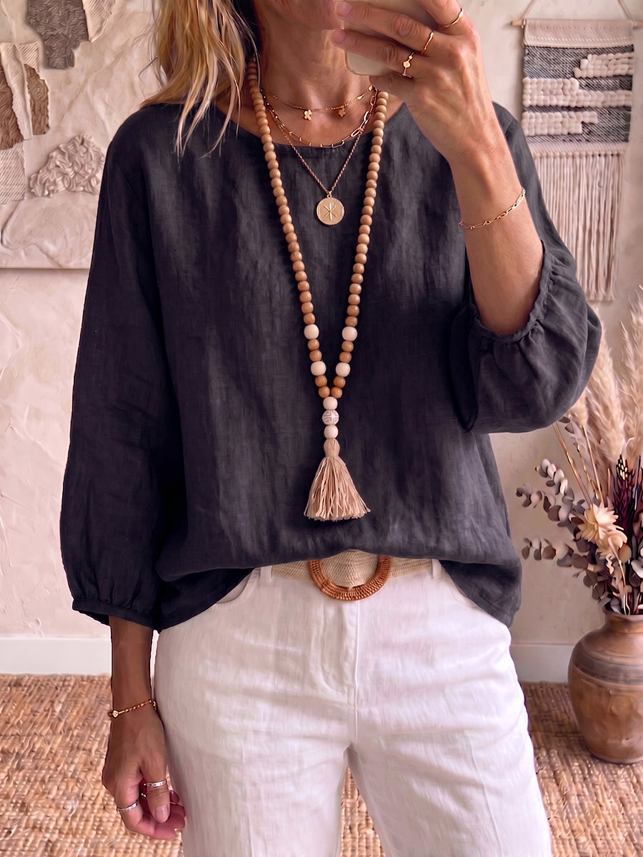 Cozy Cotton-linen Blouse With Batwing 3/4 Sleeves