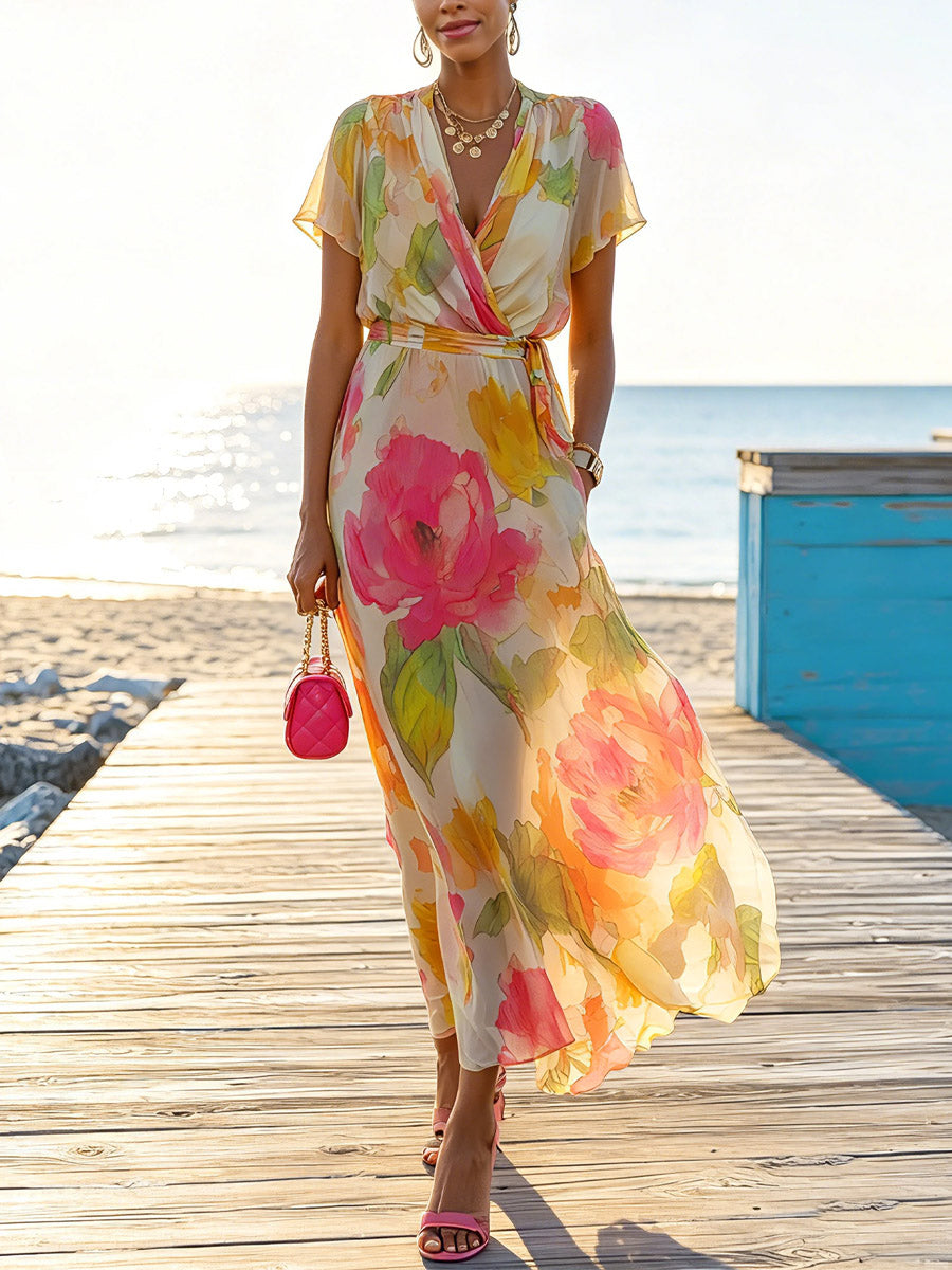 Women's Fashion Floral Art Print Casual Stylish Long Sleeve Comfortable Dress