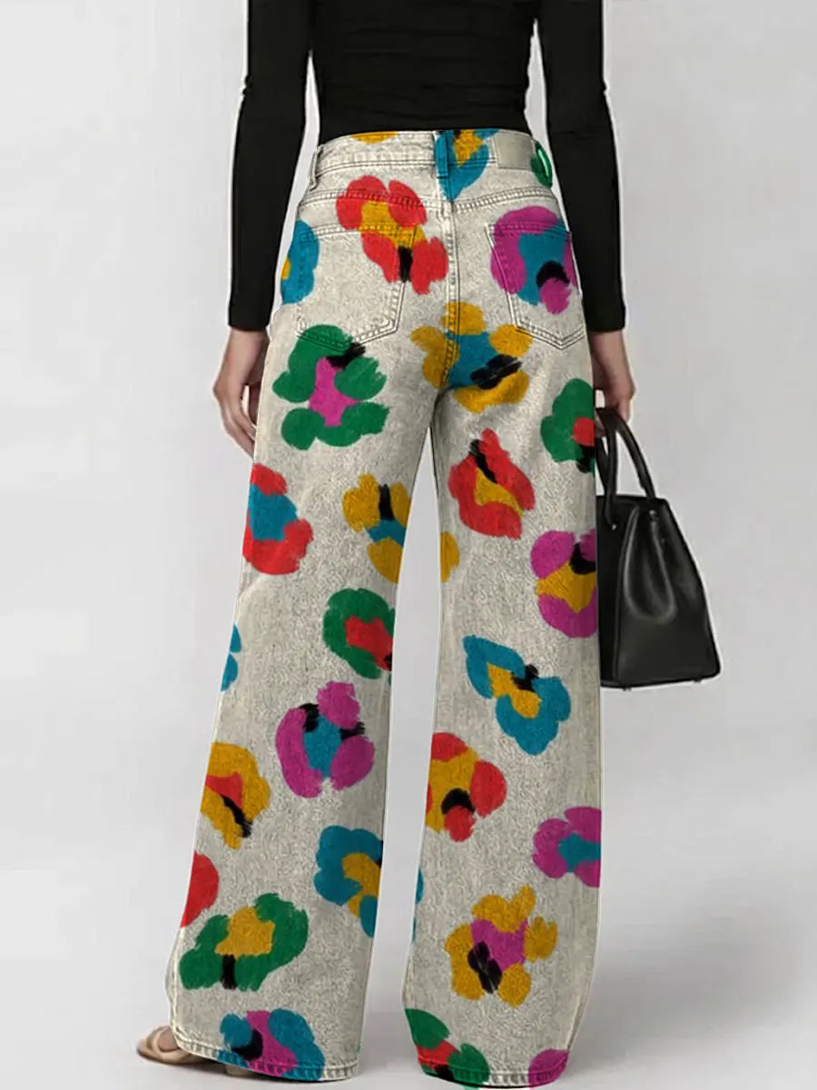 Women's Vintage Colorful Leopard Print Print Casual Fashion Cutout Jeans