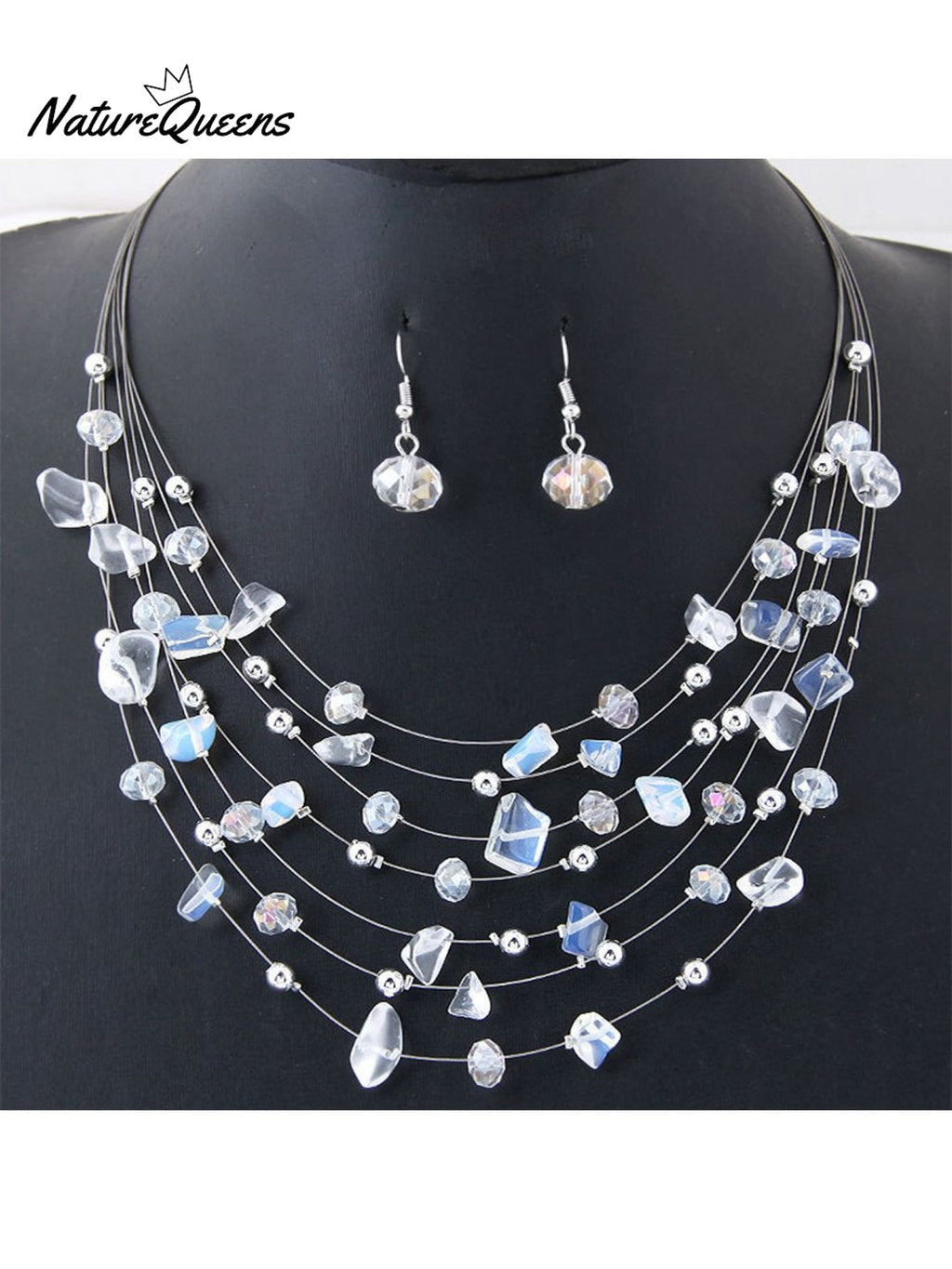 Bohemian Crystal Layered Necklace and Earrings Set